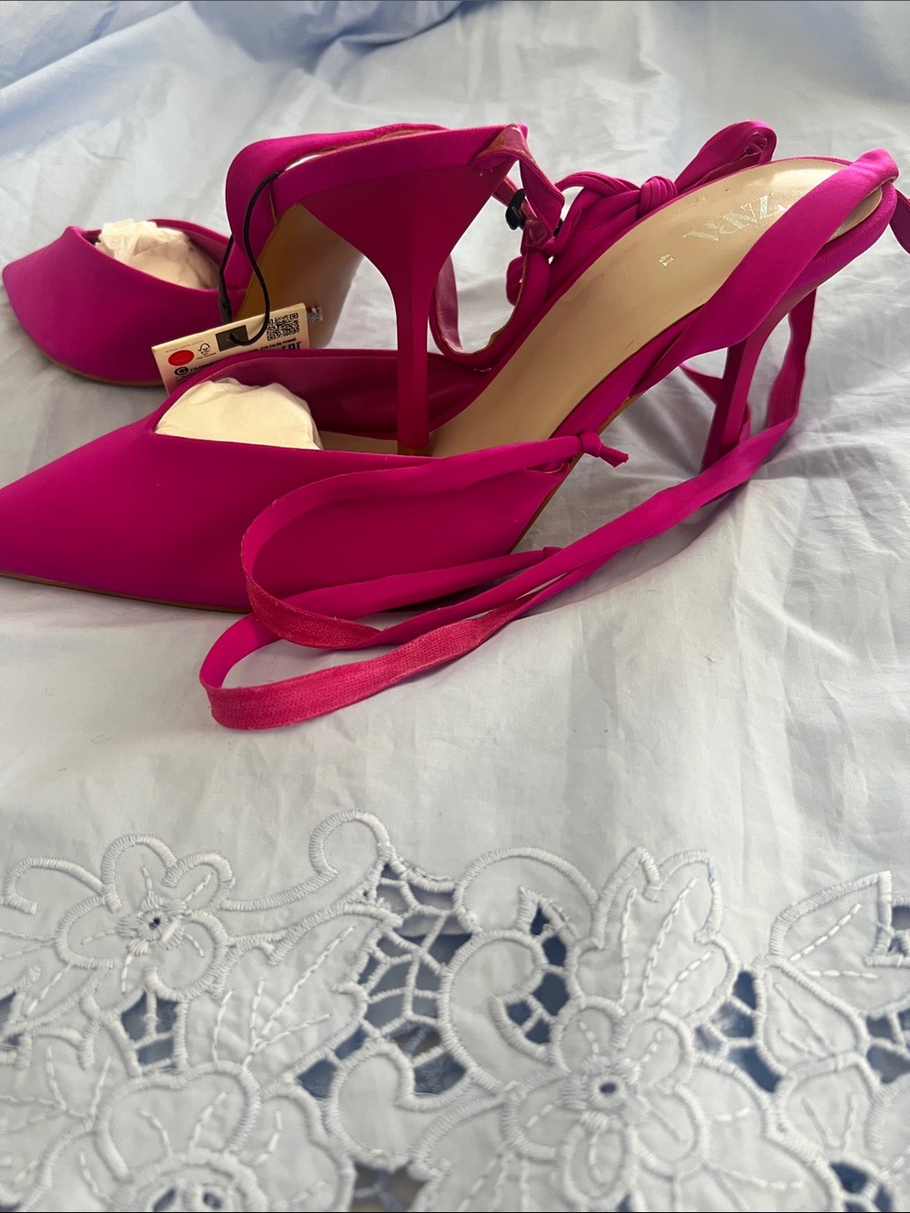 LIMITED ADDITION Zara Bright Fuchsia Pointed-Toe Ankle Tie Heels